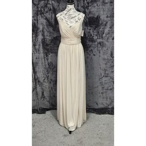 Davids Bridal Ruched Waist Dress Sz‎ 2 Ivory Mesh Ball Gown Bridesmaid Hoco Prom